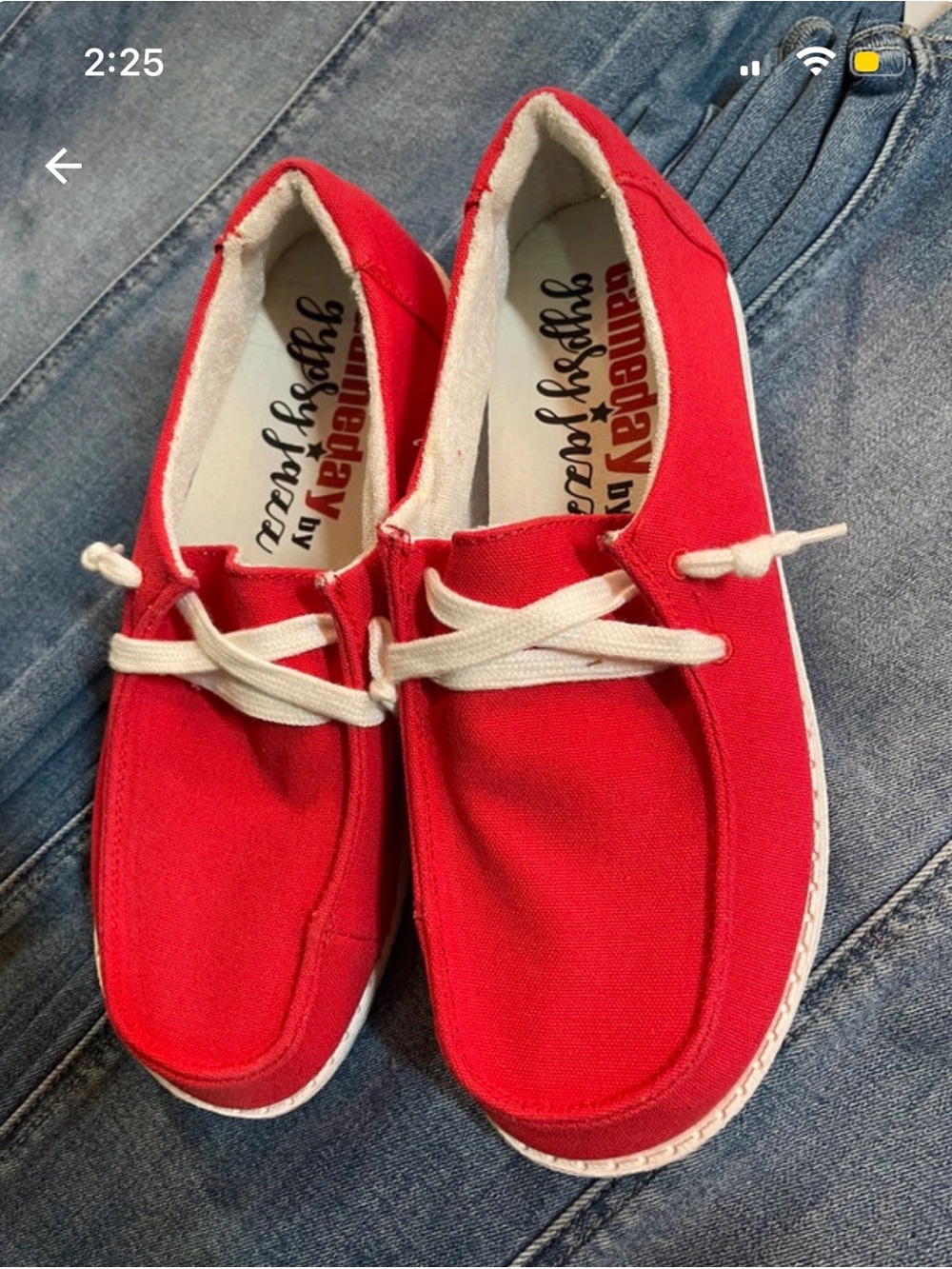 Gameday Ladies Red Canvas Slip-On Sneaker with White Laces
